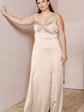 Revelry Champagne Satin V-Neck Gown